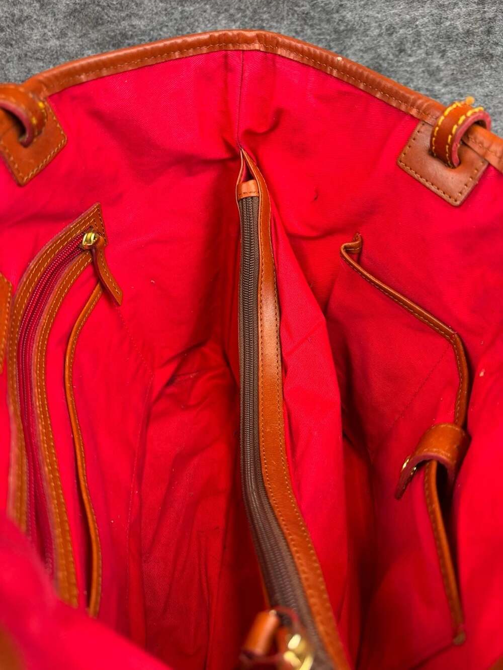 Dooney & Bourke Brown Patent Leather Tote with Suede Bottom - Picture 3 of 8
